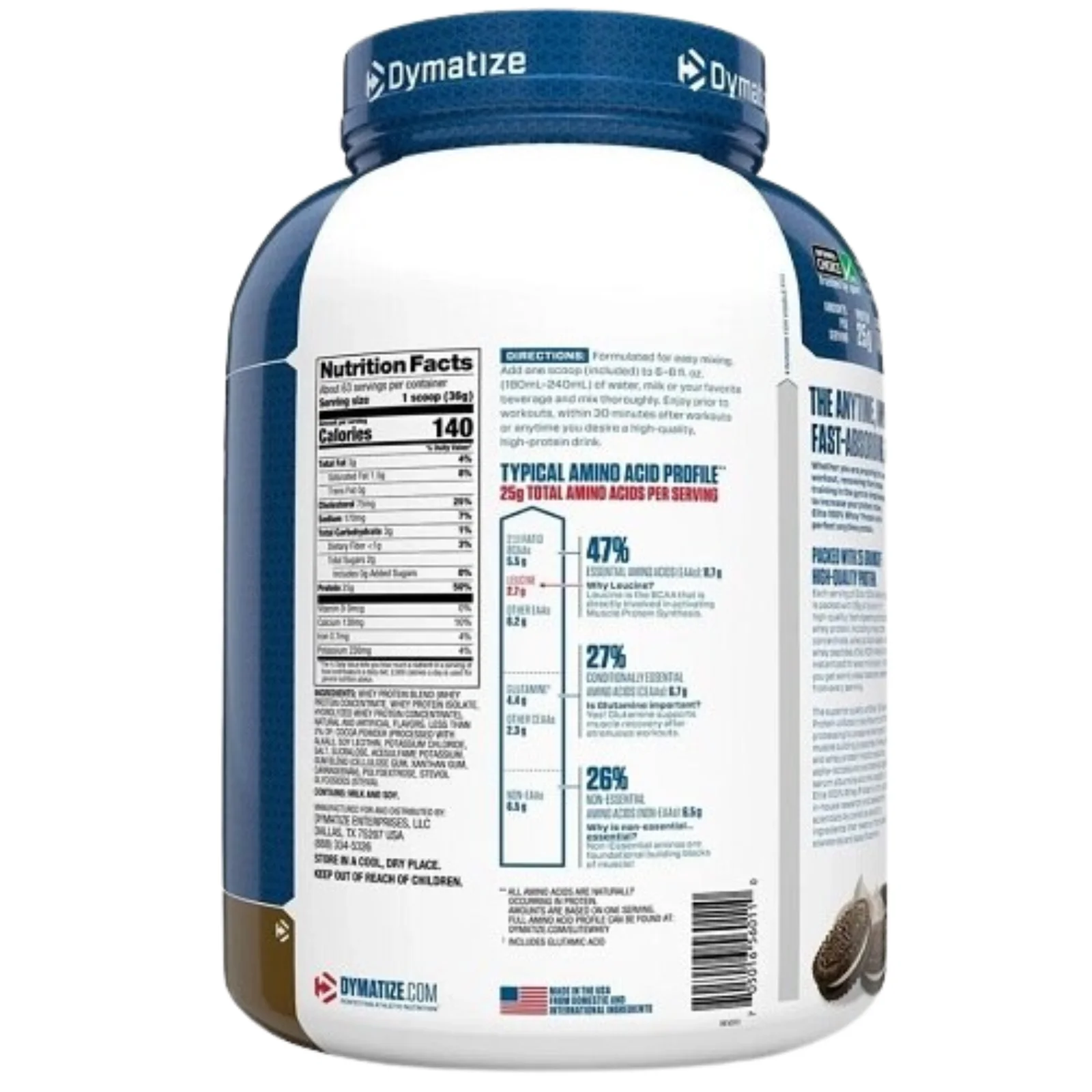 elite-whey-5-lbs-dymatize 25g-proteina-suero 5-5g-bcaas 2-7g-leucina 4-4g-glutamina informed-choice-63-porciones