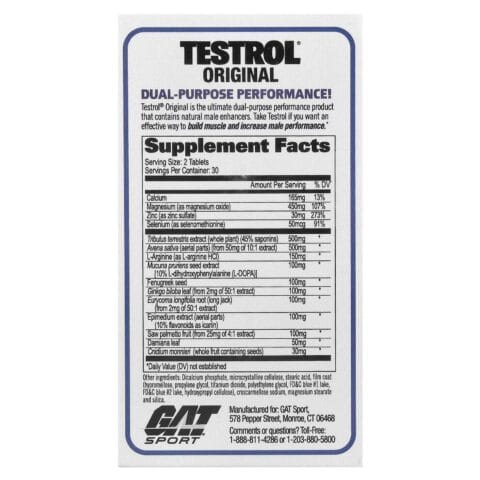 testrol-original-gat-sport 60-tabletas frente-etiqueta doble-proposito testosterone-booster etiqueta-abierta sin-estimulantes