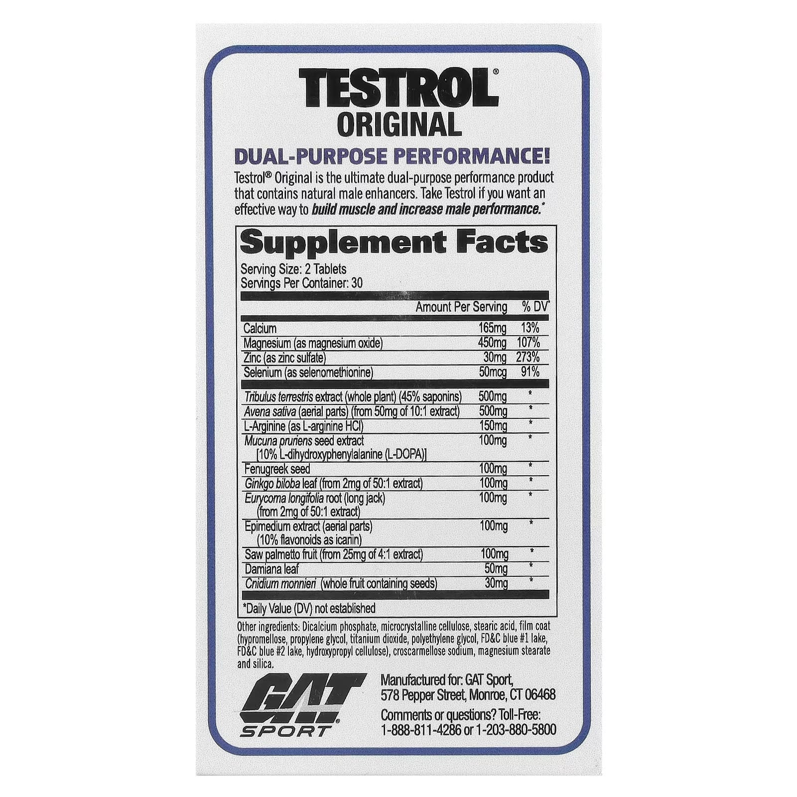 testrol-original-gat-sport 60-tabletas frente-etiqueta doble-proposito testosterone-booster etiqueta-abierta sin-estimulantes