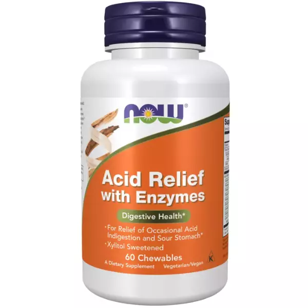 Acid Relief With Enzymes (Acidez Estomacal) 60 Masticables - Now Foods
