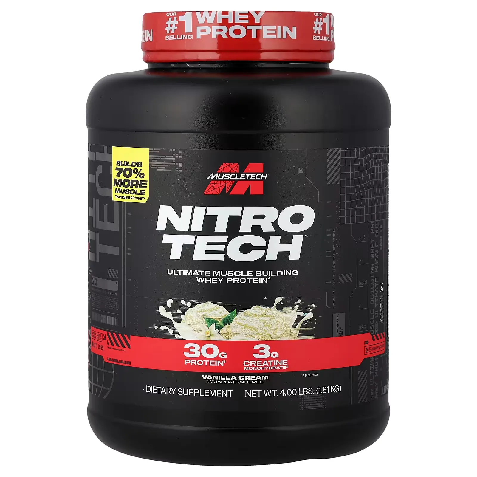 nitro-tech-4-lbs-muscletech 30g-proteina-wpi-peptides 3g-creatina-hplc 6-8g-bcaas enzyplex-70-mas-musculo-patente-usa