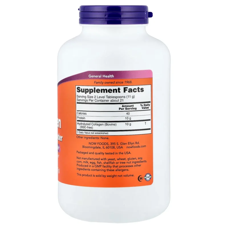 Suplemento Collagen Peptides NOW Foods peptidos de colageno tipo 1 y 3 para piel y huesos