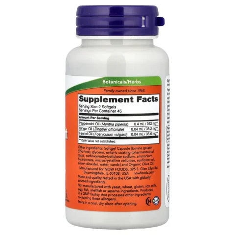 Suplemento Peppermint Gels Now Foods cápsulas con recubrimiento entérico para apoyo digestivo