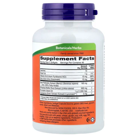 Suplemento Prostate Support NOW Foods bienestar urinario masculino capsulas