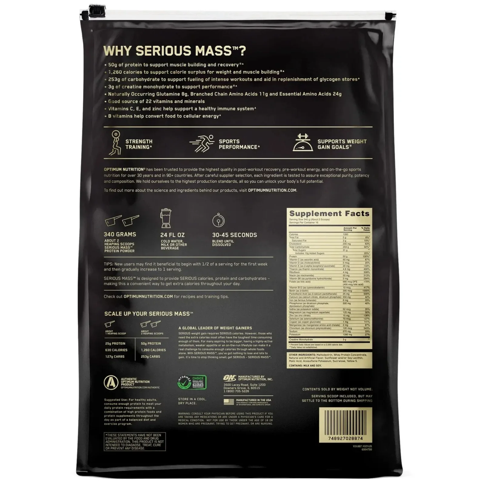 serious mass 12 lbs banana optimum nutrition envia suplementos sf