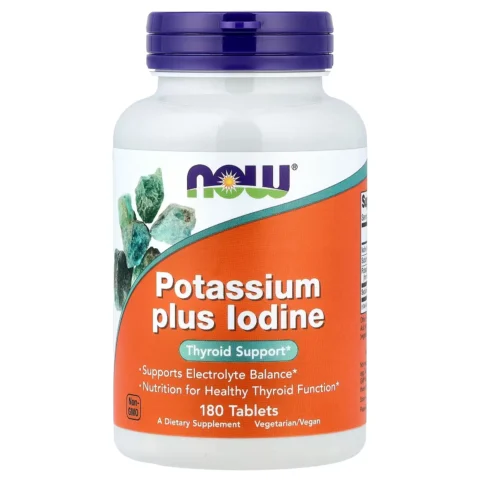 Suplemento Potassium Plus Iodine Now Foods tabletas minerales para tiroides y equilibrio electrolítico