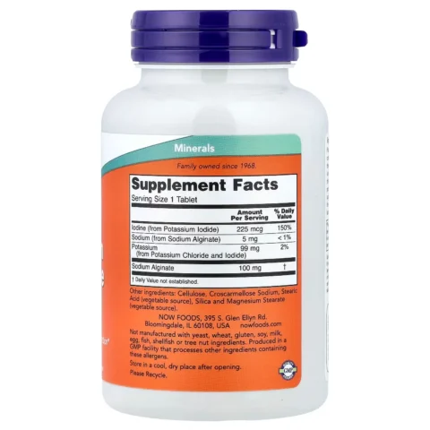 Suplemento Potassium Plus Iodine Now Foods tabletas minerales para tiroides y equilibrio electrolítico