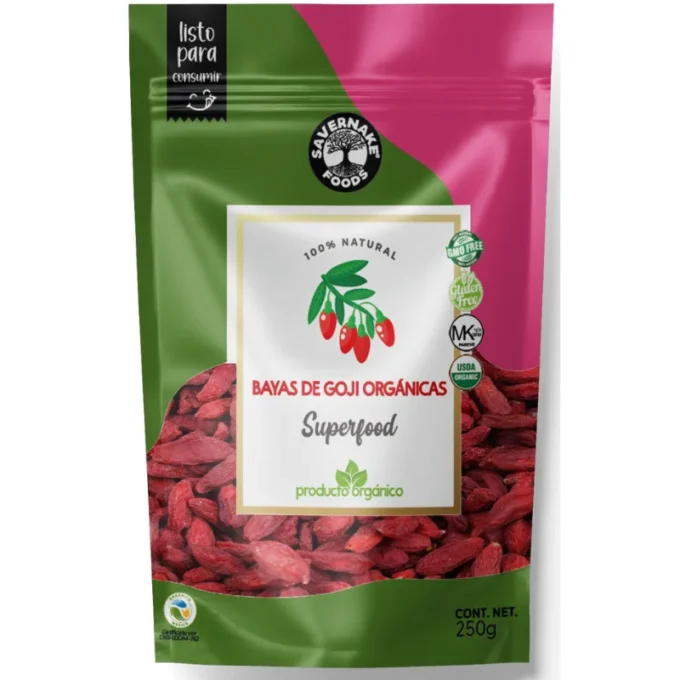 bayas de goji organicas deshidratadas 250 gramos savernake foods superfoods