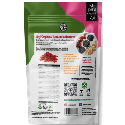 bayas de goji organicas deshidratadas 250 gramos savernake foods superfoods tabla sf