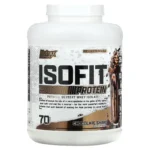 Bote de proteína Isofit Nutrex en polvo, suplemento de aislado de suero de leche premium para la recuperación muscular.
