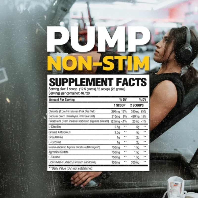 Pump NON-STIM Pre Workout 40 Serv RAW envia suplementos mexico sf