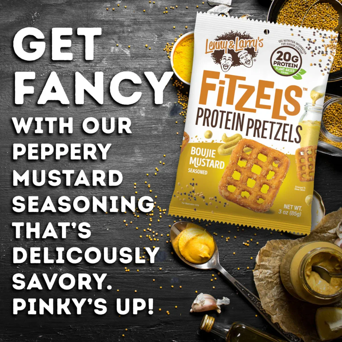 fitzels protein pretzels boujie mustard lennys & larrys envia suplementos5