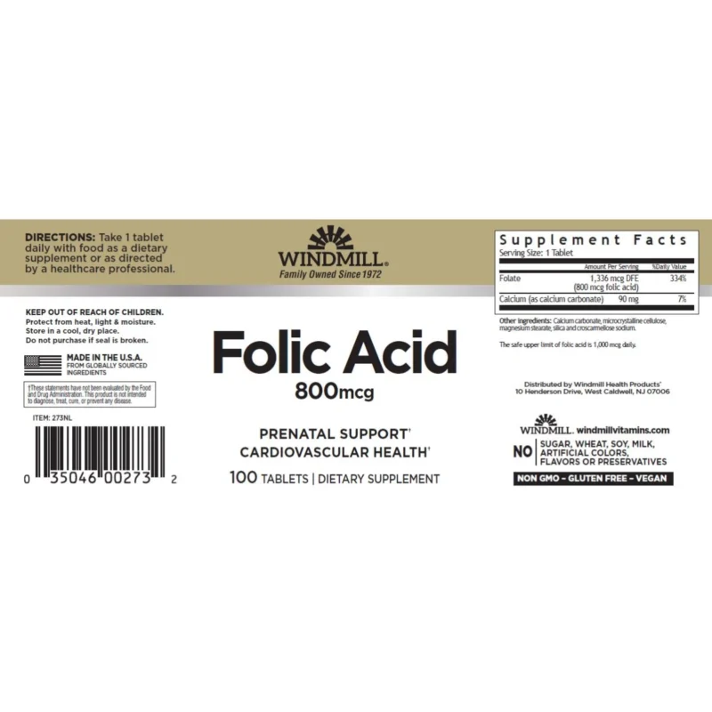 acido folico 800 mcg 100 tabs windmill envia suplementos sf