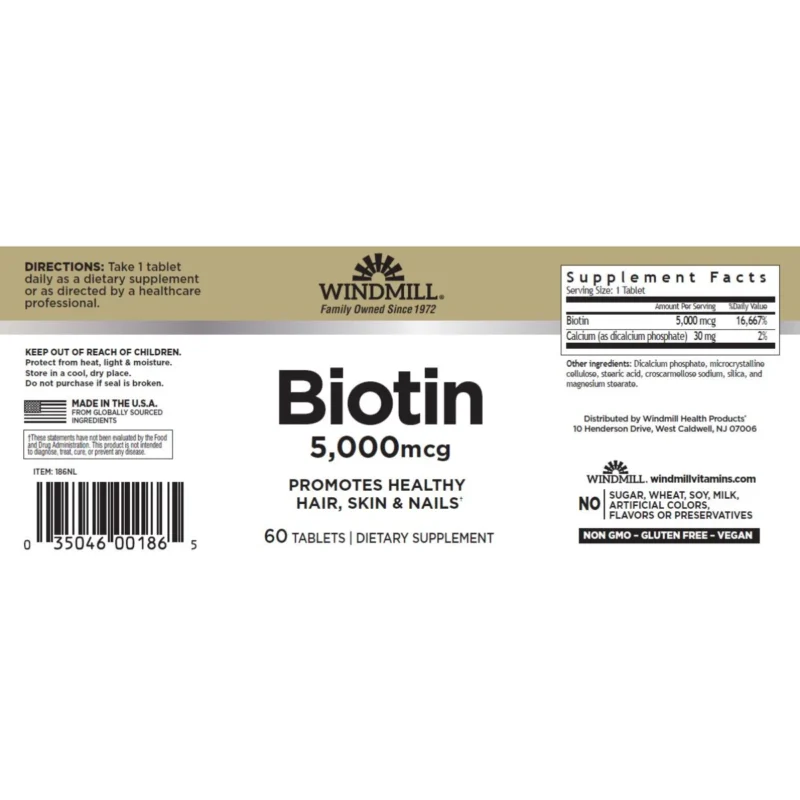 biotina 5000mcg 60 tabs windmill sf