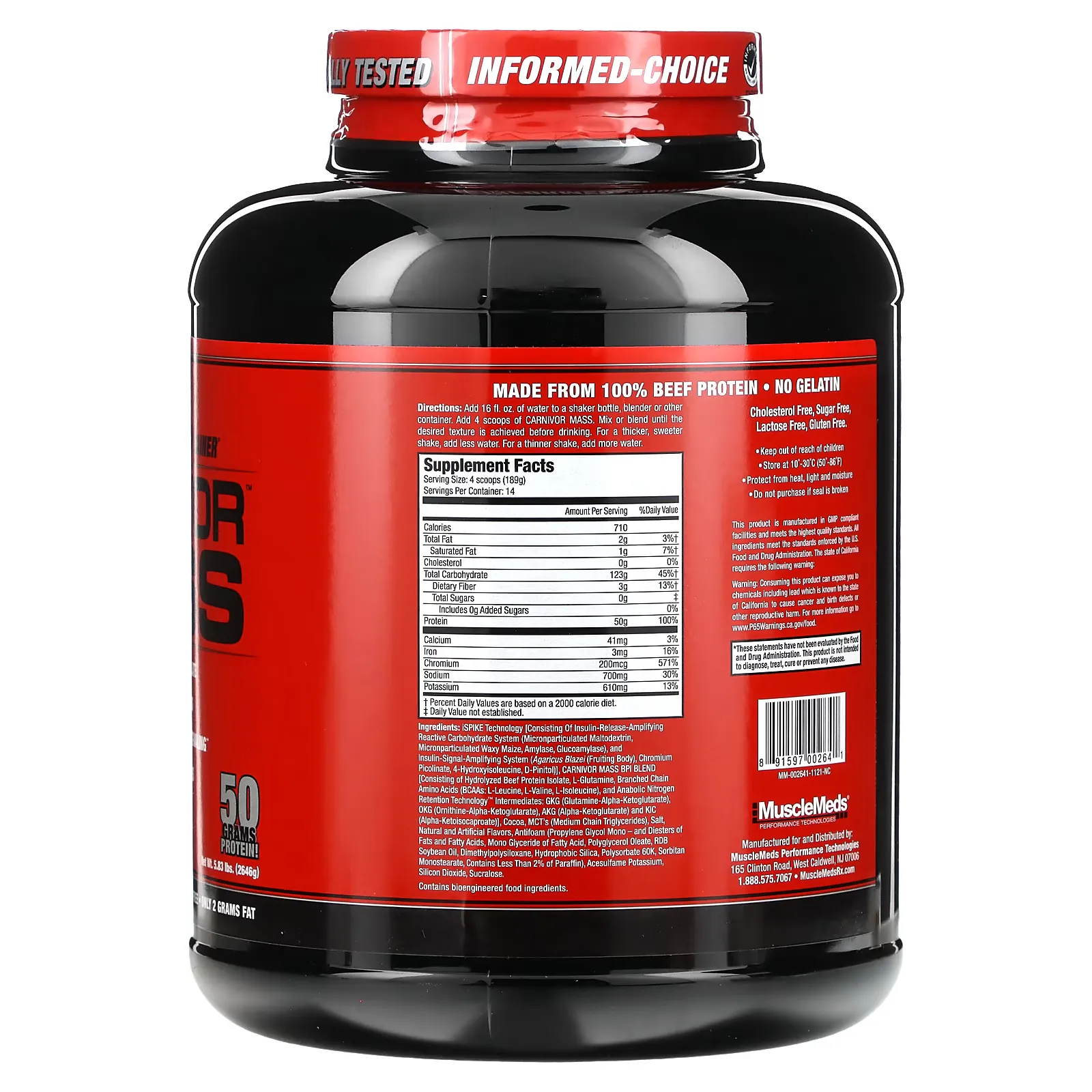 Carnivor mass 5.7 lbs musclemeds chocolate fudge envia suplementos sf