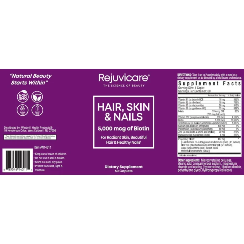 rejuvicare hair skin & nail 60 caps winmill 5000 mcg biotina envia suplementos sf (1)
