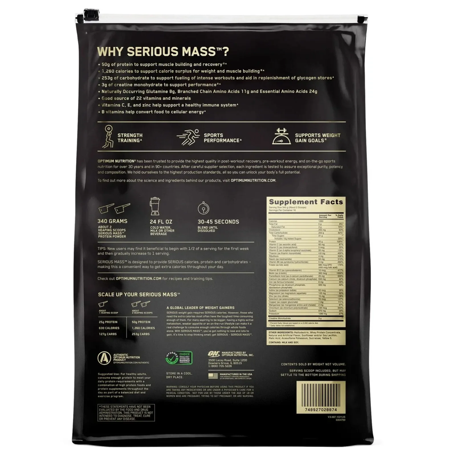 serious mass optimum nutrition 12 lbs sf envia suplementos