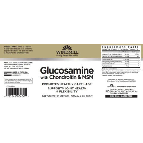 Frasco de Glucosamina con Condroitina & MSM Windmill salud articular 60 caps