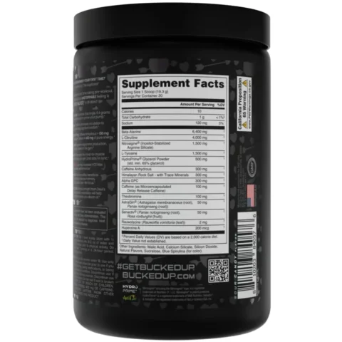 Bote de Mother Bucker Bucked Up pre-workout estimulación extrema sabor Rocket Pop