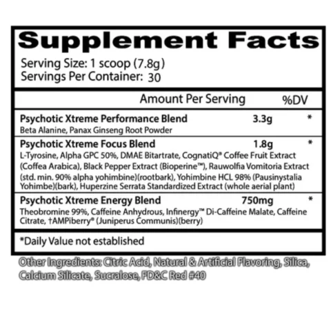 Bote de Psychotic Xtreme Insane Labz pre-entreno Gold potencia máxima