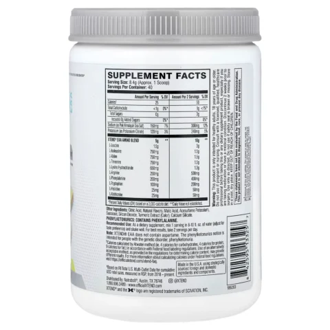 Bote de Xtend EAA Scivation suplemento de aminoácidos esenciales sabor fruta