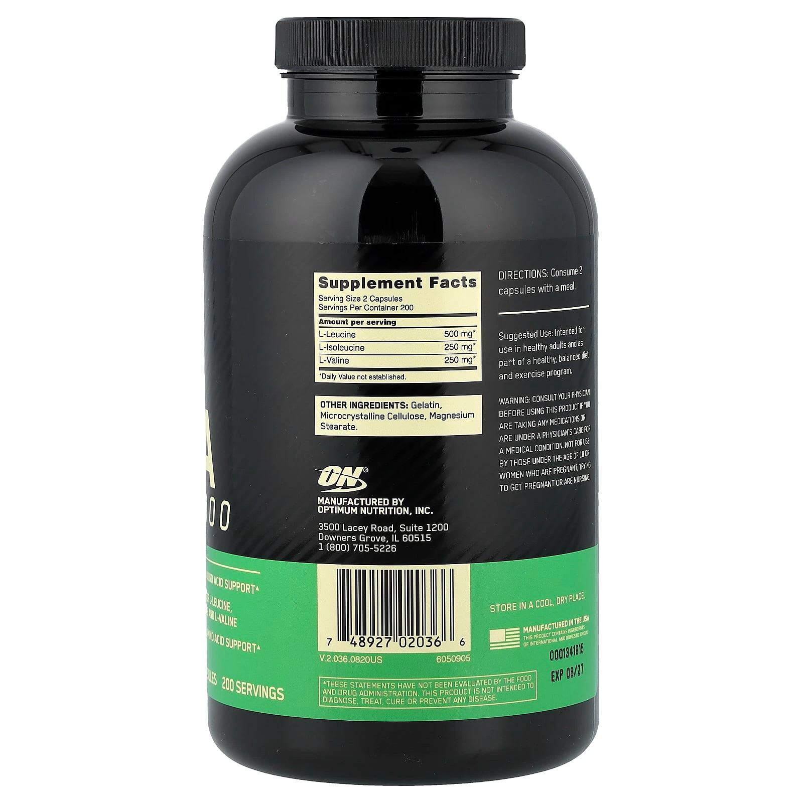 bcaa-1000-optimum-nutrition-400-capsulas-frente-etiqueta-leucina-isoleucina-valina-micronizados-2-1-1