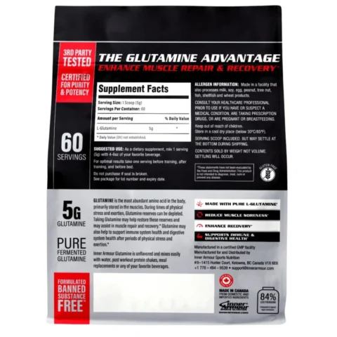 Inner Armour Glutamine 300g tabla nutricional 60 porciones ingredientes puros