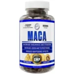 Frasco de Maca de Hi-Tech Pharmaceuticals en tabletas de 800 mg, suplemento adaptógeno de alta absorción para energía y vigor.
