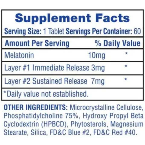 Frasco de Melatonina de Hi-Tech Pharmaceuticals en tabletas liposomales, suplemento alimenticio para el descanso reparador y el insomnio.