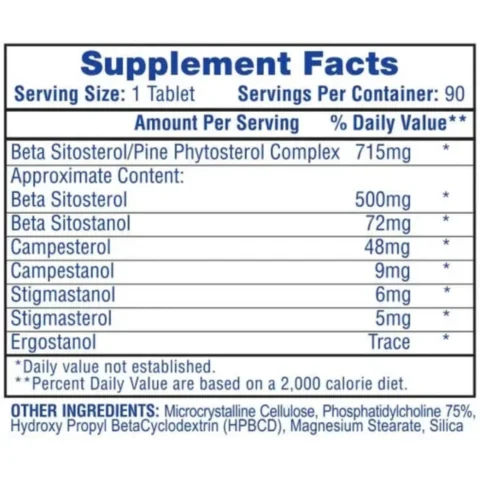 beta-sitosterol-hi-tech 90-tabletas frente-etiqueta pine-phytosterol-99 cardiovascular-prostata-inmune-made-usa-fda