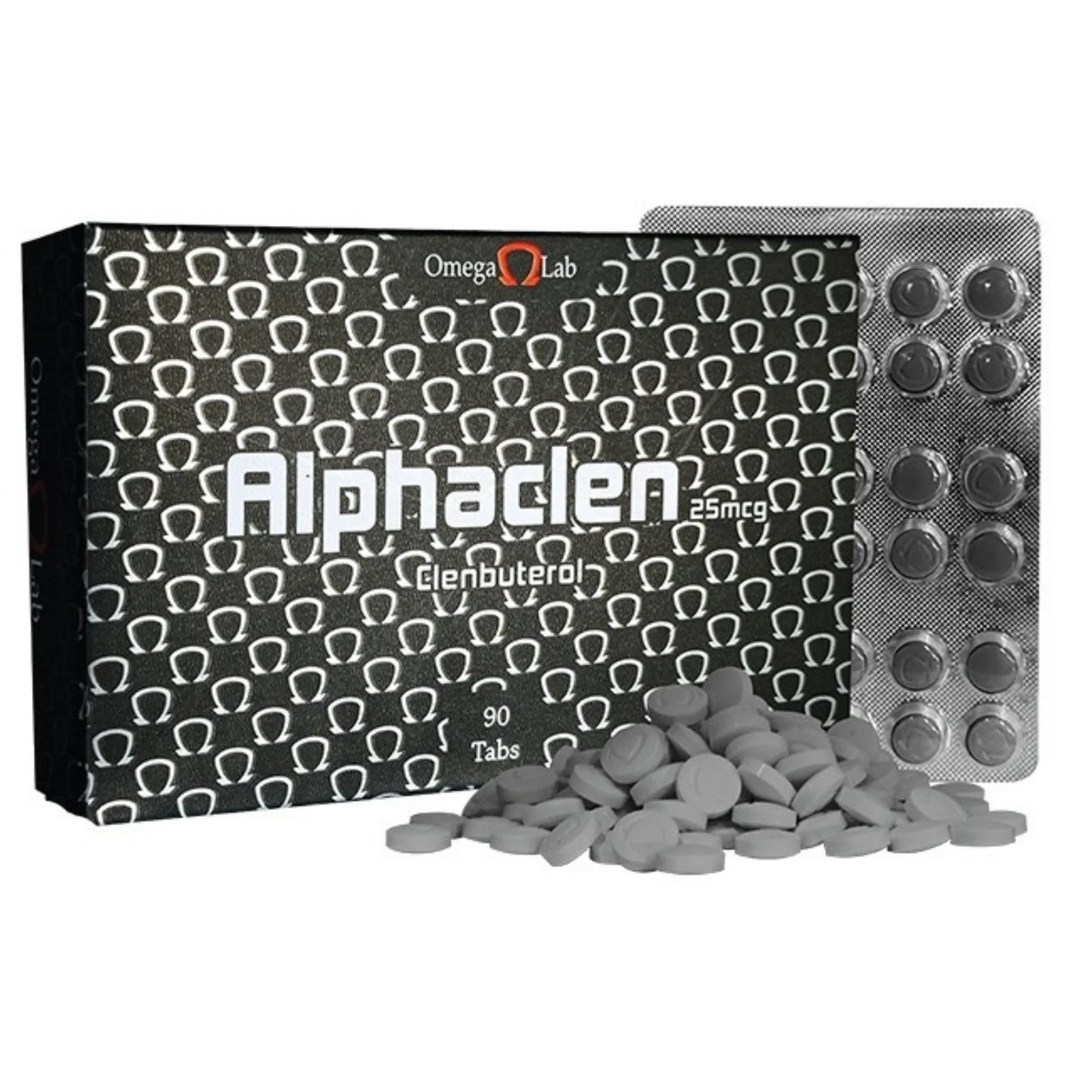 Frasco frontal de Alphaclen Clenbuterol Omega Lab.
