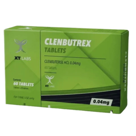 Frasco frontal de Clenbutrex Clenbuterol 0.04 mg de XT Labs.