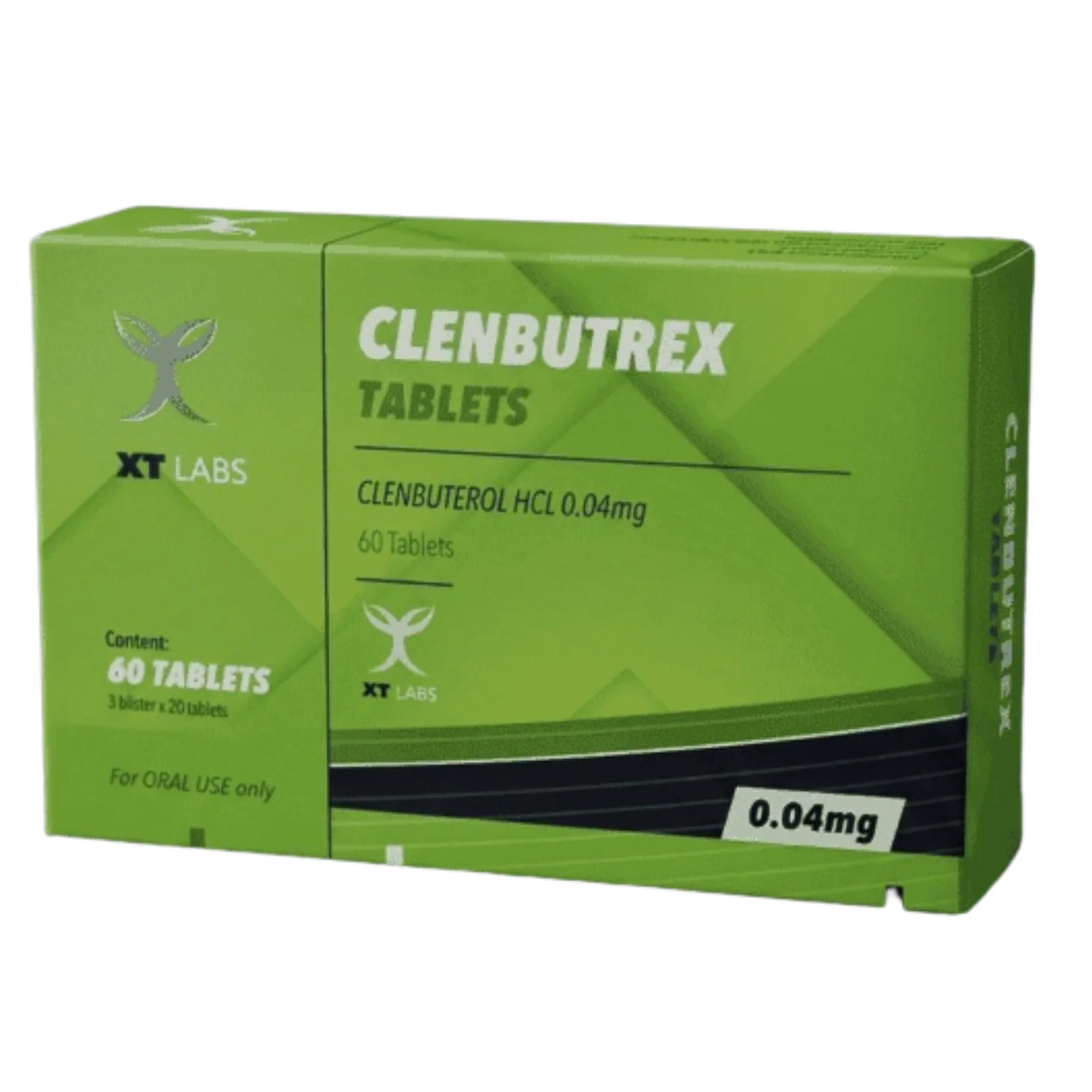 Frasco frontal de Clenbutrex Clenbuterol 0.04 mg de XT Labs.