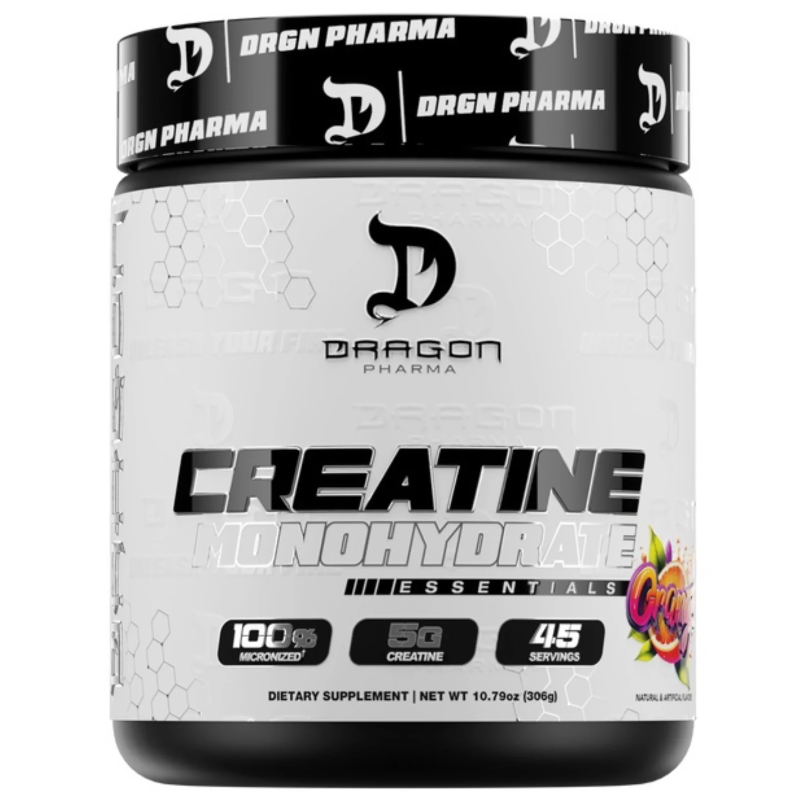 creatina-monohidratada-45-serv-dragon-pharma 5g-creatina-100-pura sin-rellenos fuerza-masa-muscular-recuperacion-sabor