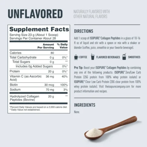 peptidos-de-colageno 28-serv isopure supplement-facts colageno-hidrolizado-bovino 80-calorias-20g-proteina-solo-3-ingredientes
