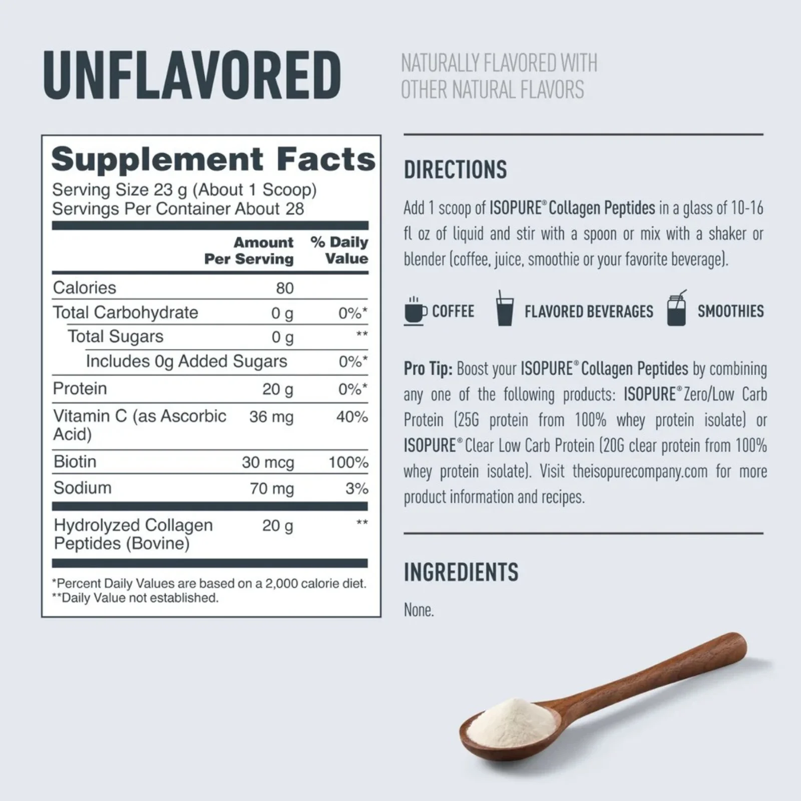 peptidos-de-colageno 28-serv isopure supplement-facts colageno-hidrolizado-bovino 80-calorias-20g-proteina-solo-3-ingredientes