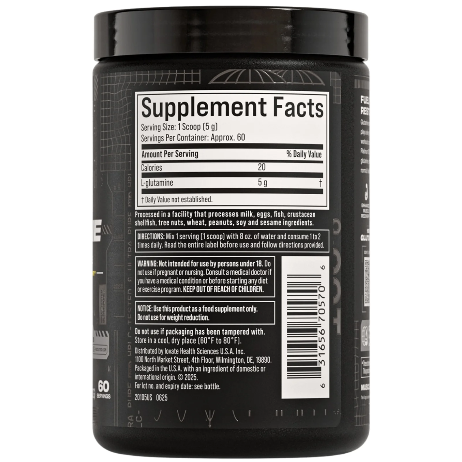 Frasco de Platinum 100% Glutamine de MuscleTech de 300 gramos